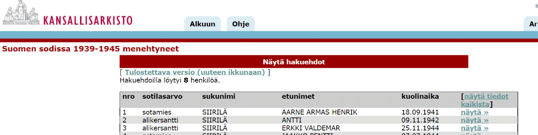 Finland Genealogy by popular US online genealogists, Price Genealogy: image of a Finnish online record.
